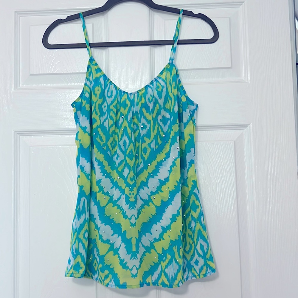 INC sleeveless top with vibrant colors and silver flat studs size small